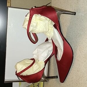 Red satin heels